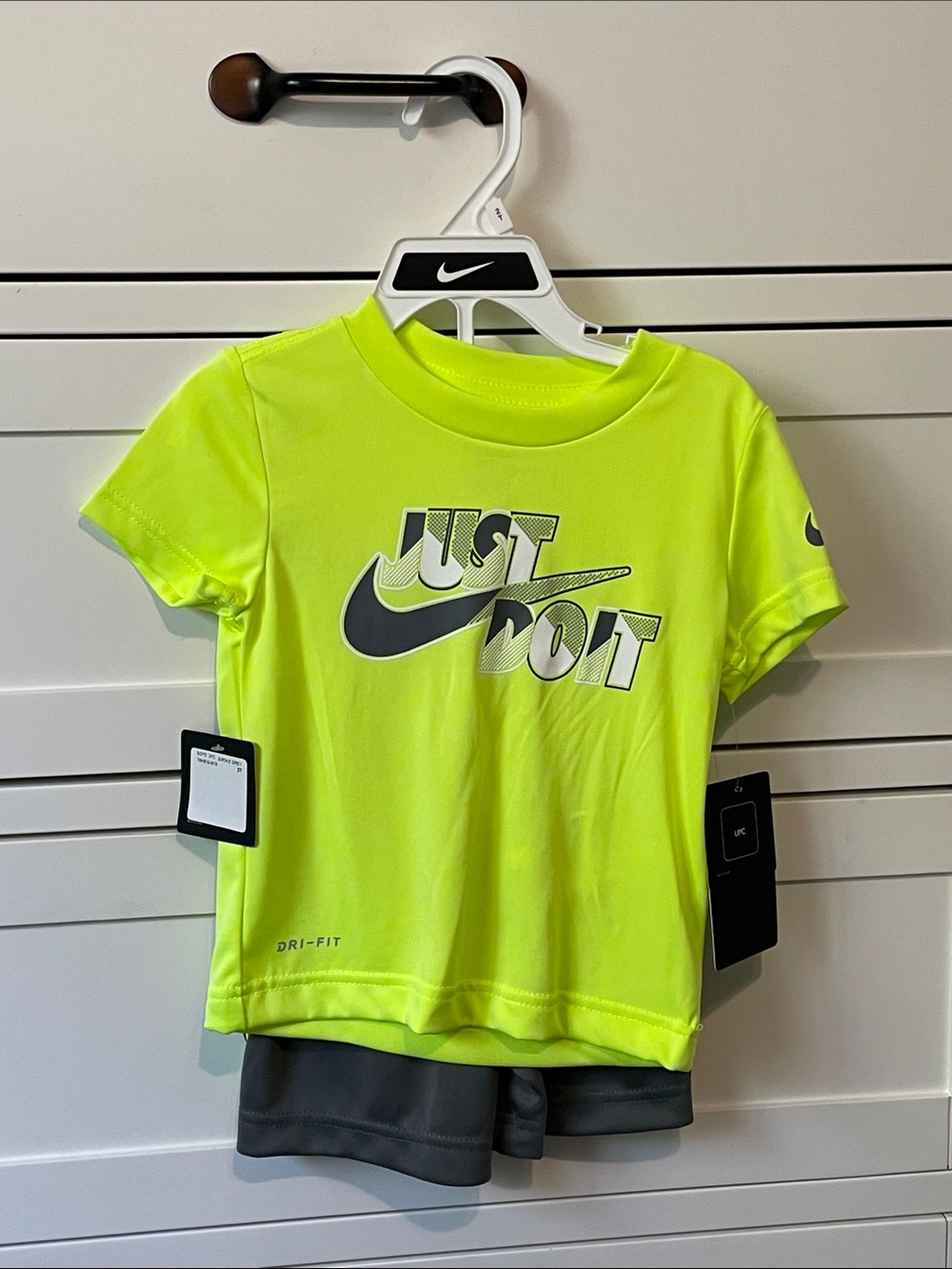Nike Neon Yellow Kids' Short Sleeve 'Just Do It' Tee and Shorts set